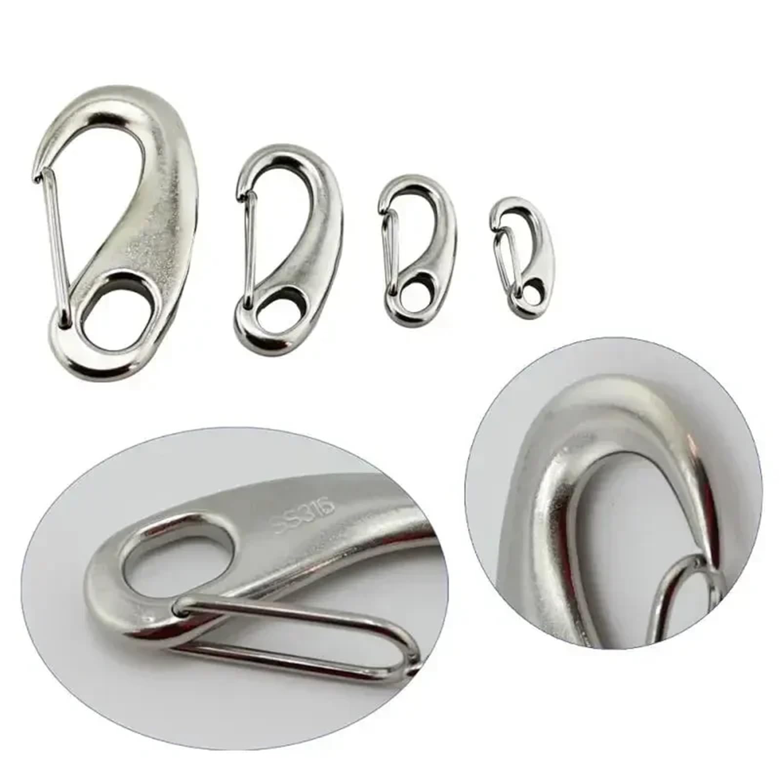Clip Mosquetón con Forma Huevo 10 ganchos a presión con forma de huevo de acero inoxidable 316, multifuncionales, for senderismo, acampada, cinturón, mosquetón, gancho de liberación rápida(100mm(10pcs