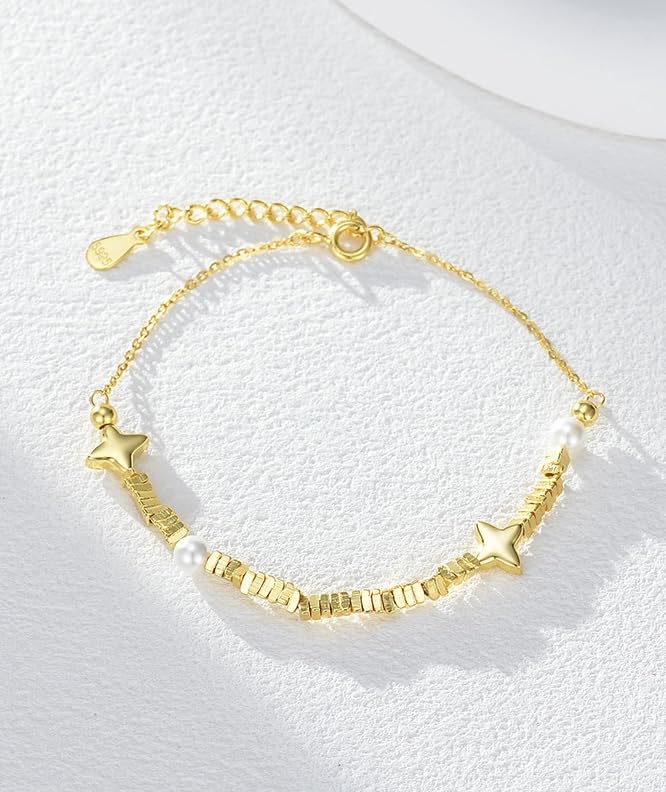 Bracelet argent sterling plaqué or 16k ajustable avec perle baroque - 3