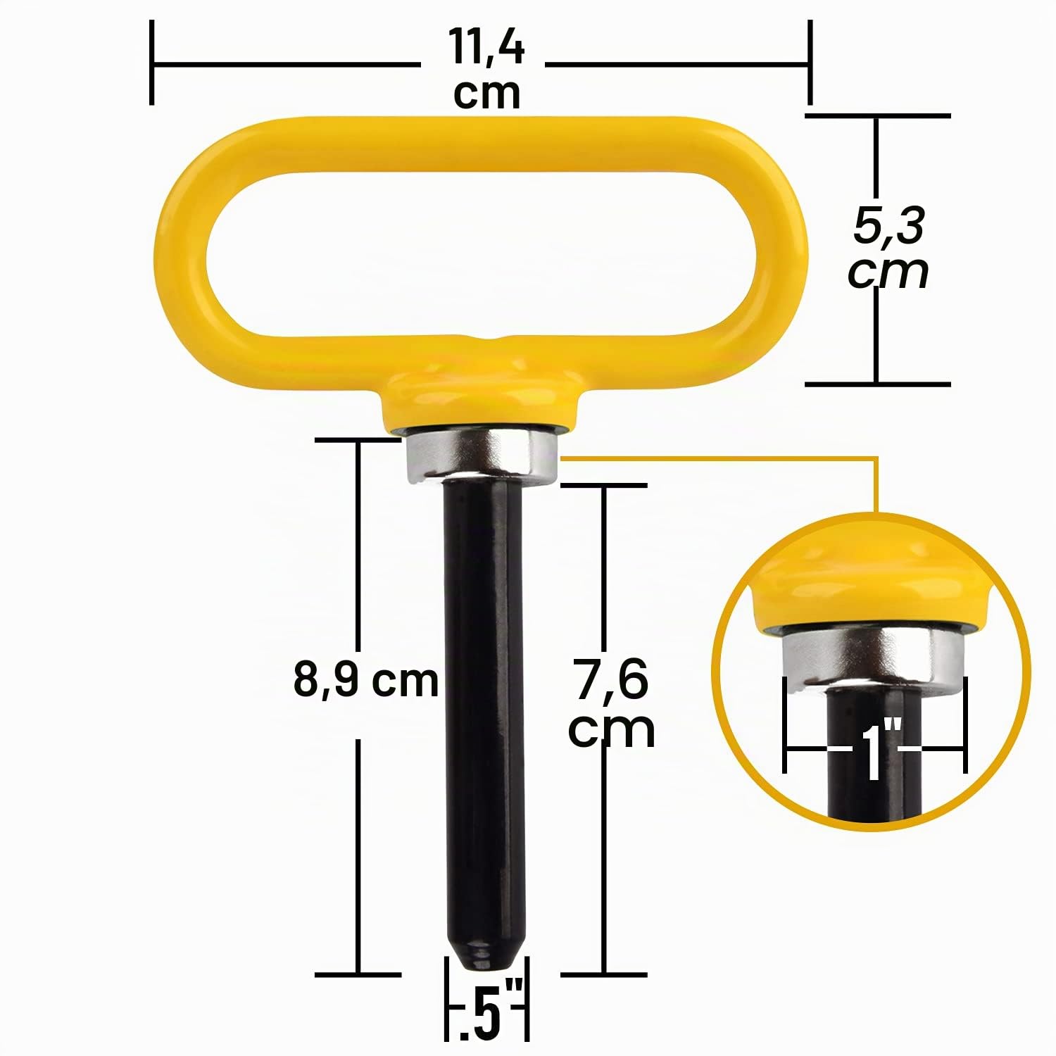 MISSION AUTOMOTIVE Broche d'attelage magnétique jaune - Broche d'attelage pour tondeuse à gazon et remorque - Aimant en néodyme ultra fort pour accrocher et décrocher d'une seule main