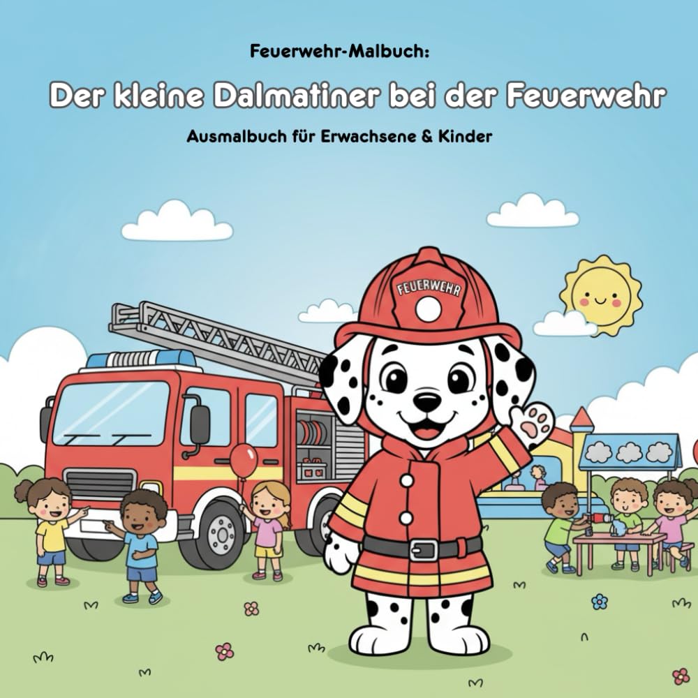 Der kleine Dalmatiner bei der Feuerwehr: Ausmalbuch für Erwachsene und Kinder