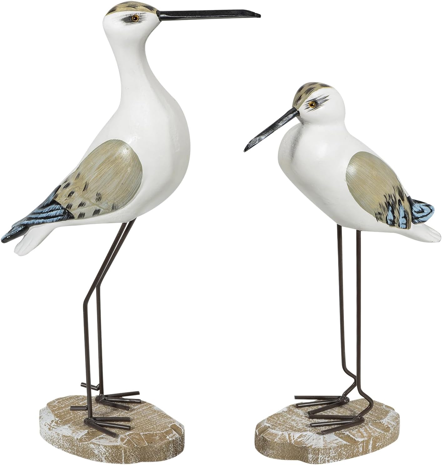 2Pcs Wooden Seagull Figurines, Mediterranean Style Bird States Ornaments for Beach,Garden, Backyard,Balcony, Living Room Decoration