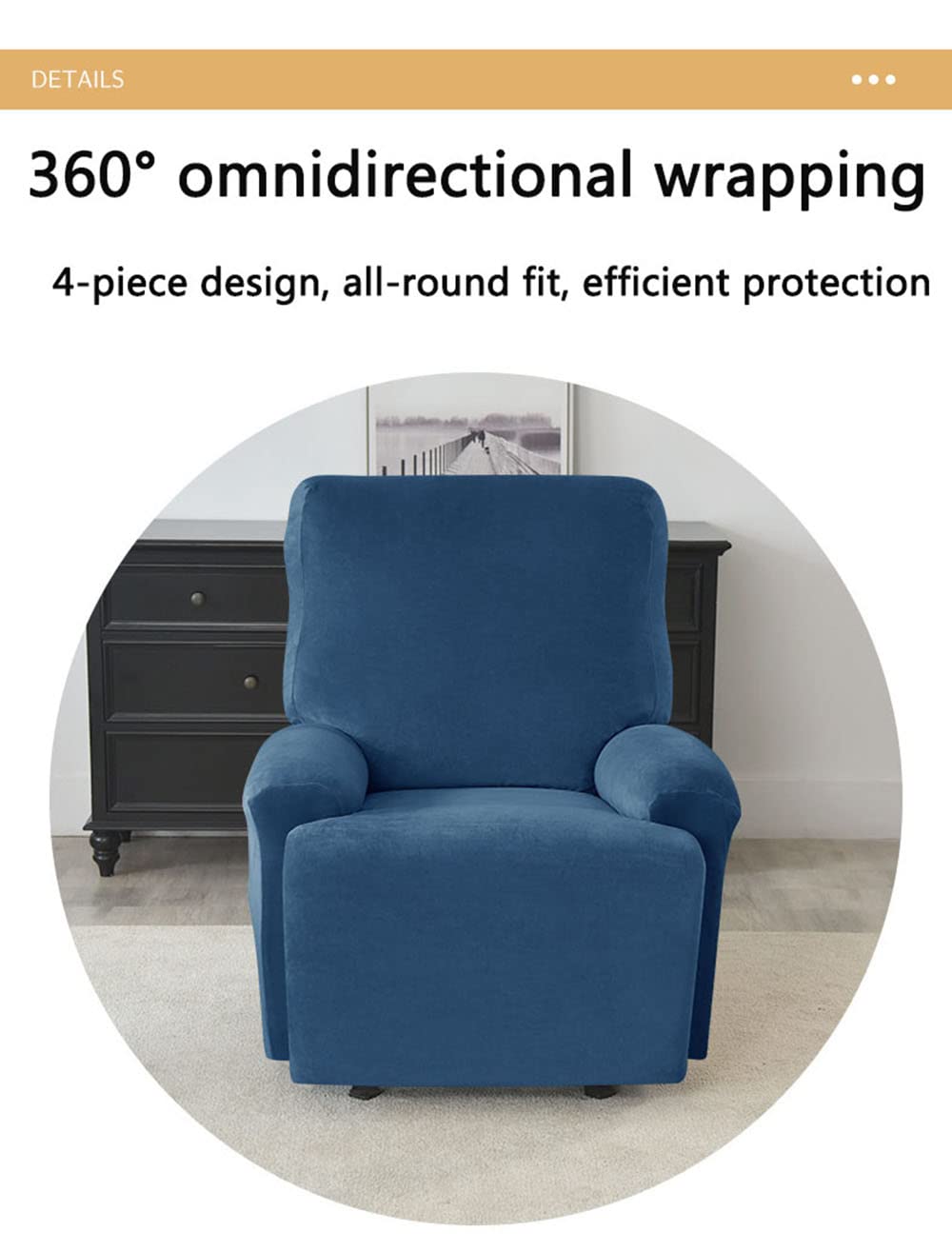 YOPOIY Elástico de Microfibra de 4 Piezas Cubierta de sofá reclinable Super Suave Funda Reclinable con Bolsillos Lavable Funda De Sillón para niños, Mascota -Blanco