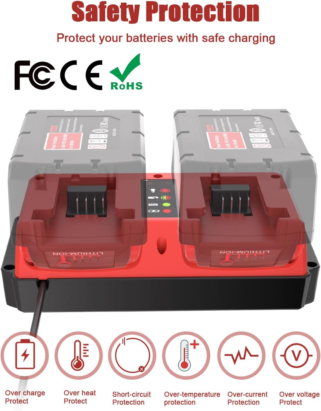 18V Charger Replacement for Milwaukee M18 Battery Charger 48-59-1808 48-59-1812, Dual Ports Charger Station Compatible for Milwaukee 14.4V-18V XC Lithium-ion Battery 48-11-1815 48-11-1820
