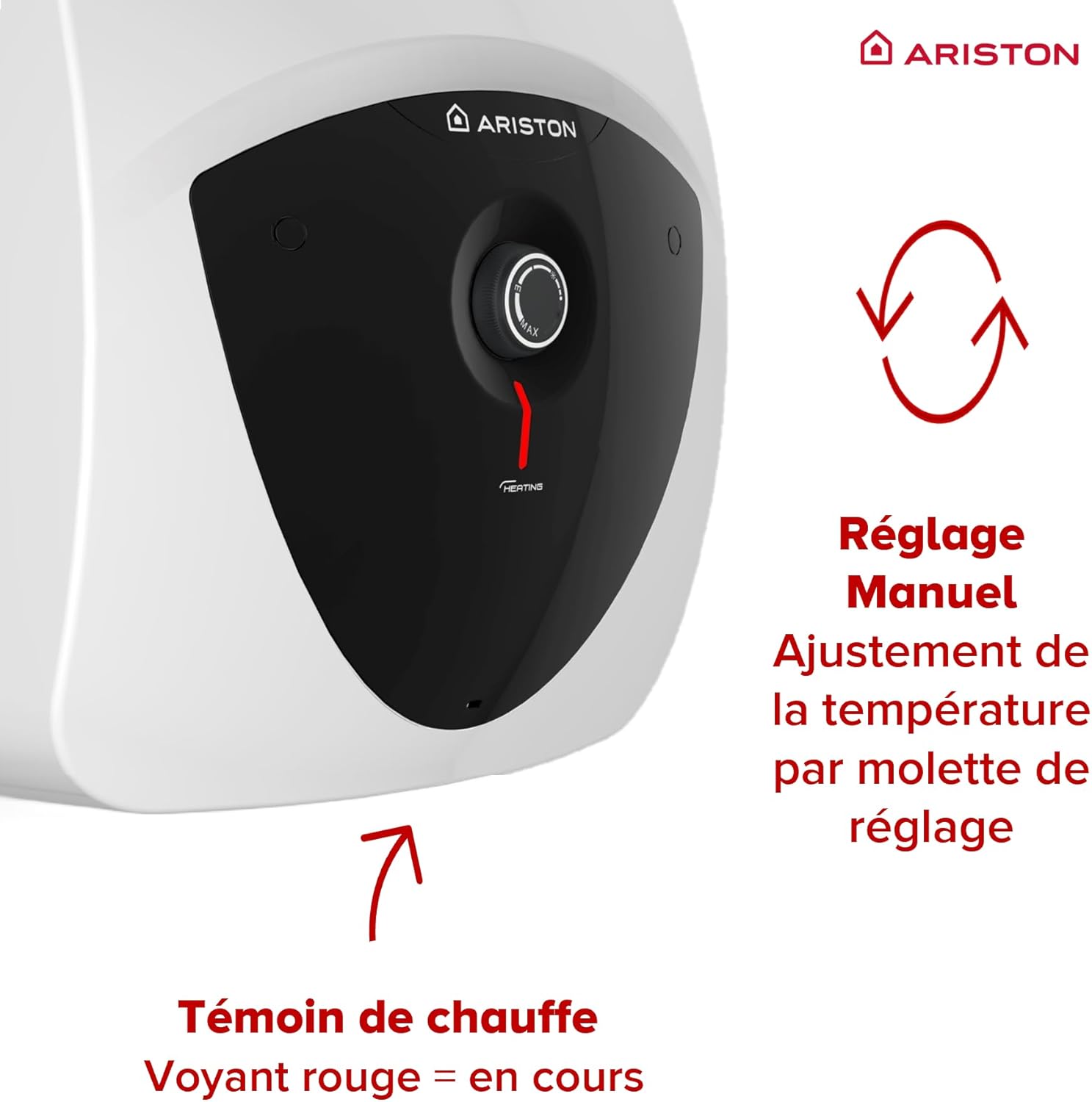 Detail of manual temperature adjustment and heating indicator