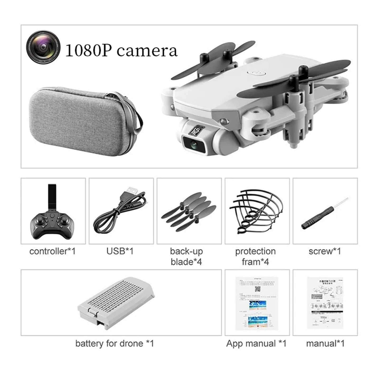 Składany dron Quadcopter Mini Drone z kamerą 4K HD 1080P WiFi Quadcopter Fotografia lotnicza Drone Transmisja w czasie rzeczywistym Helikopter Zabawka (Kolor: 1080P Pudełko Rozmiar: 1) (1080P torba