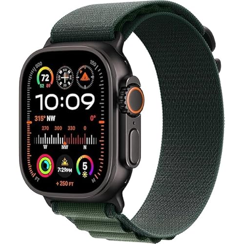 Apple Watch Ultra 2 [GPS + Cellular, 49mm] Black Titanium Case with Green Alpine Loop, M (Renewed Premium)