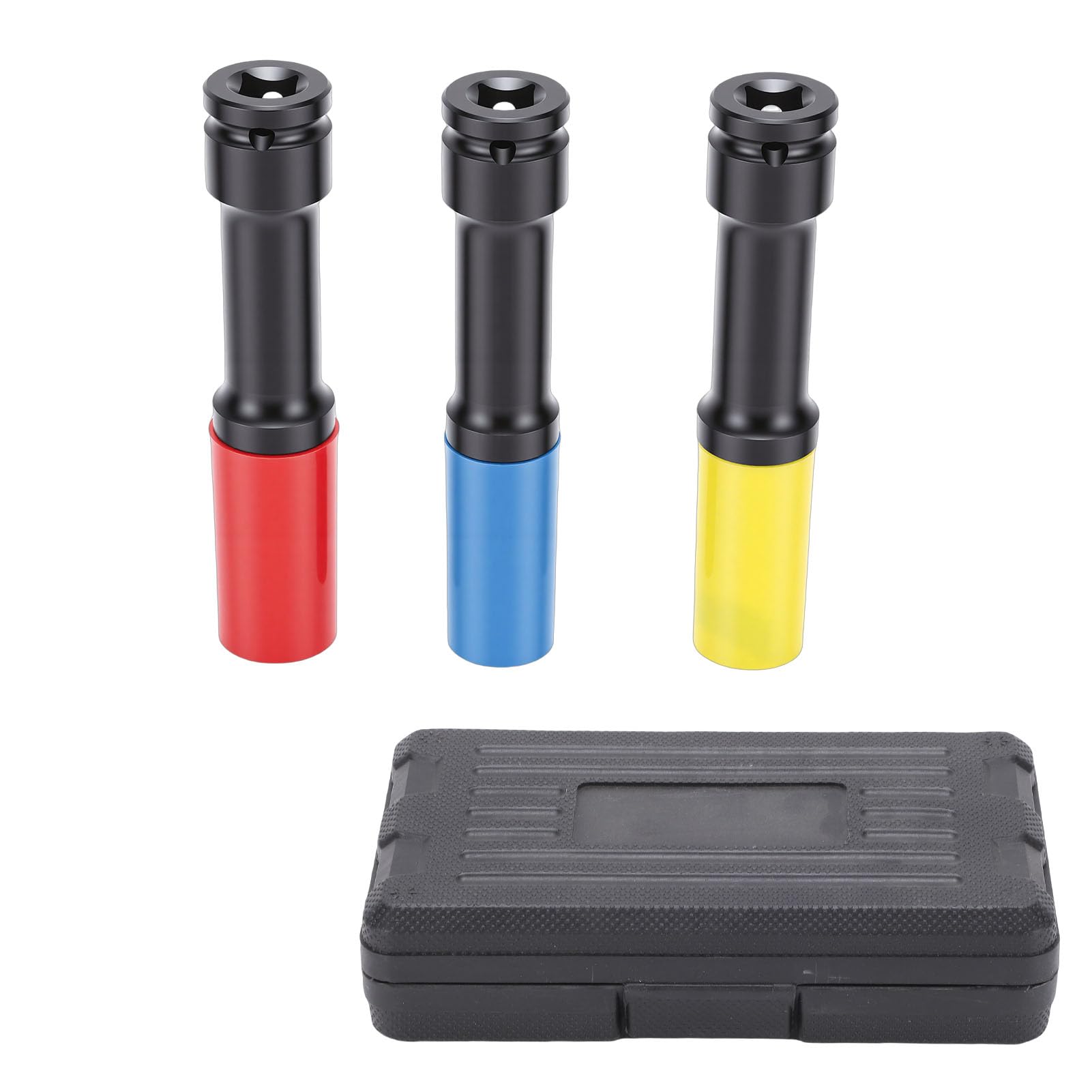 Set di 3 bussole per dadi con aletta a parete sottile, bussola a impatto anti-rottura da 1/2 pollice, bussola profonda extra lunga per protezione ruota, 17 mm 19 mm 21 mm