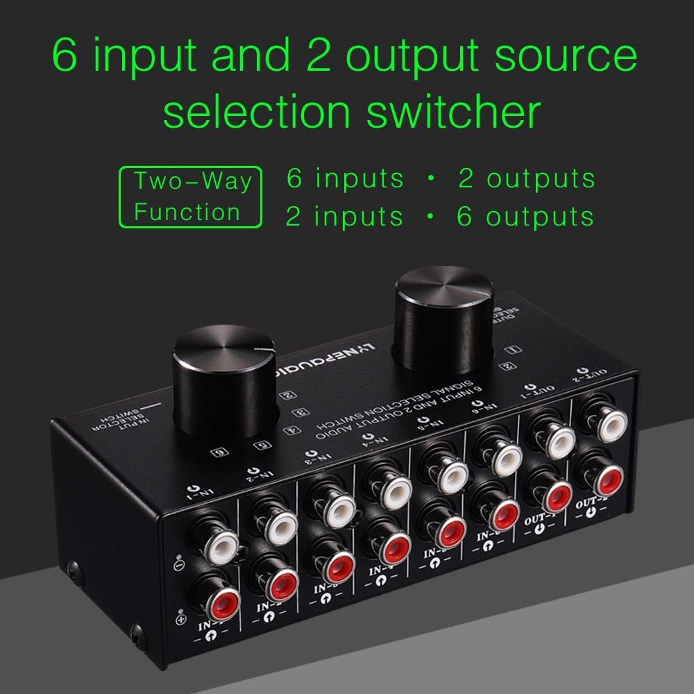 Switcher 6 nel 2 out o 2 nel 6 out Cuffia Switcher Commutatore Selezione Segnale Sorgente Audio Stereo, L'Interfaccia Adotta L'Interruttore Manuale Progettazione