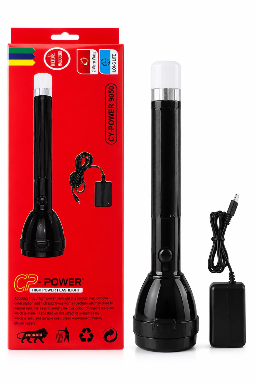 Rechargeable LED Torch Light with Charger | High Brightness Long Range Flashlight | Portable Emergency Search Light for Home, Camping, Outdoor, Security & Power Cuts-image-44