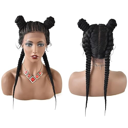 LYRICAL HAIR Afro Box Braided Wig Swiss Lace Front Updo