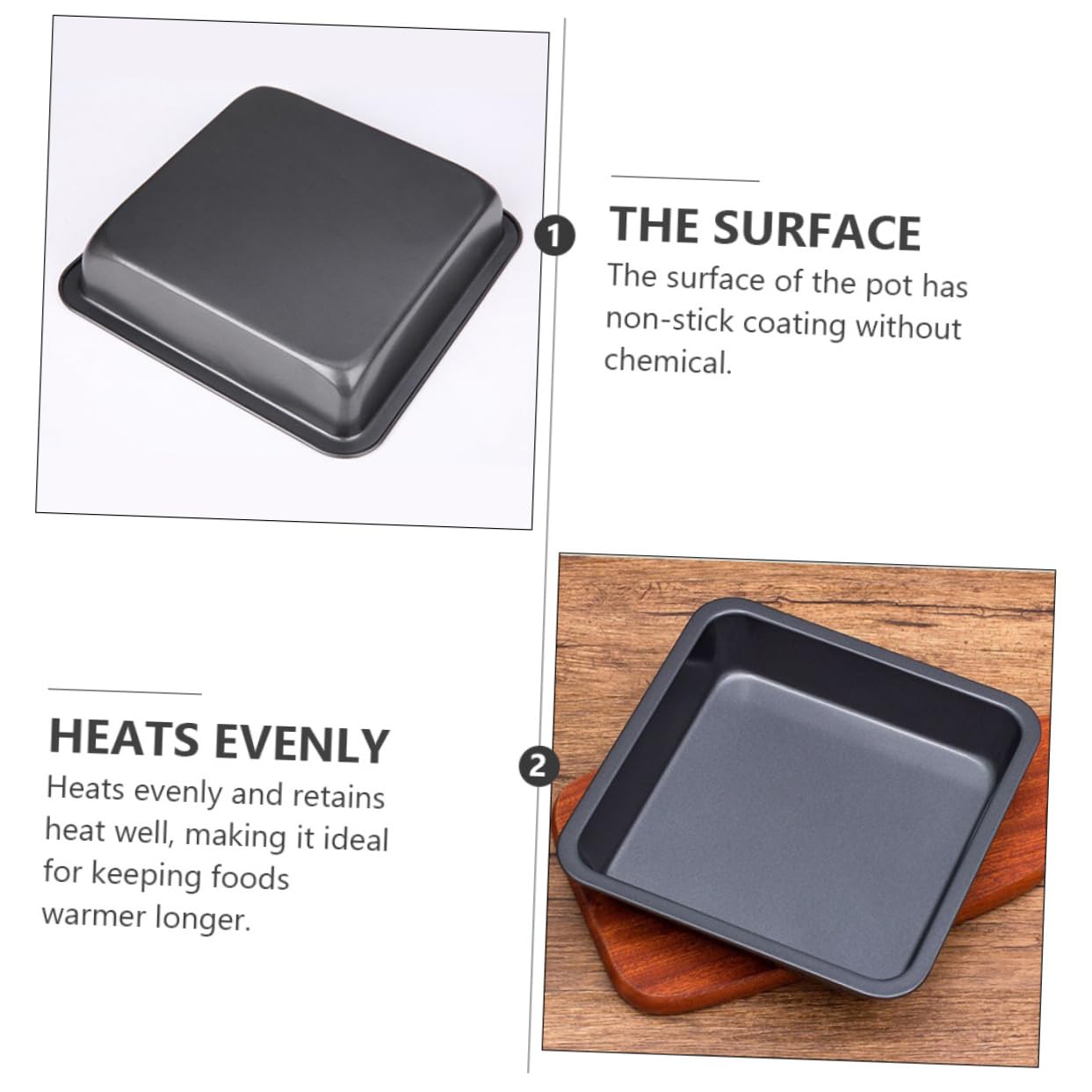 Plaque de Cuisson Carré 20 Cm en Acier Carbone Antiadhésive, Cuisson Uniforme pour Pizza et Barbecue, Compatible Four, Ustensile la Cuisine Professionnel,