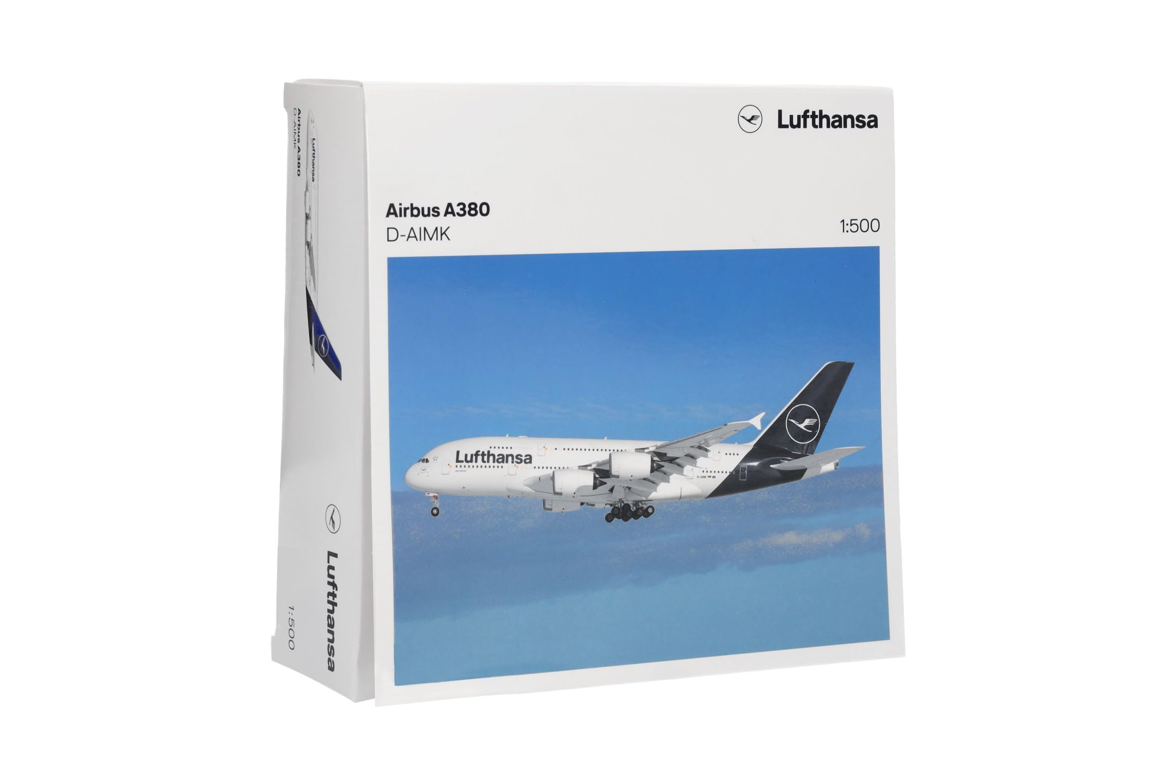 Herpa modello di aereo Lufthansa Airbus A380 – D-AIMK "Düsseldorf" in scala 1:500 - modello di aereo, pezzo da collezione, miniatura deco, statuetta senza supporto in metallo