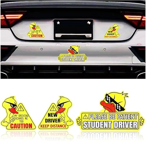 Paquete de 3 calcomanías para coche, diseño de pato, letrero de conductor estudiante con texto en inglés "Keep Distance Be Patient" (Keep Distance