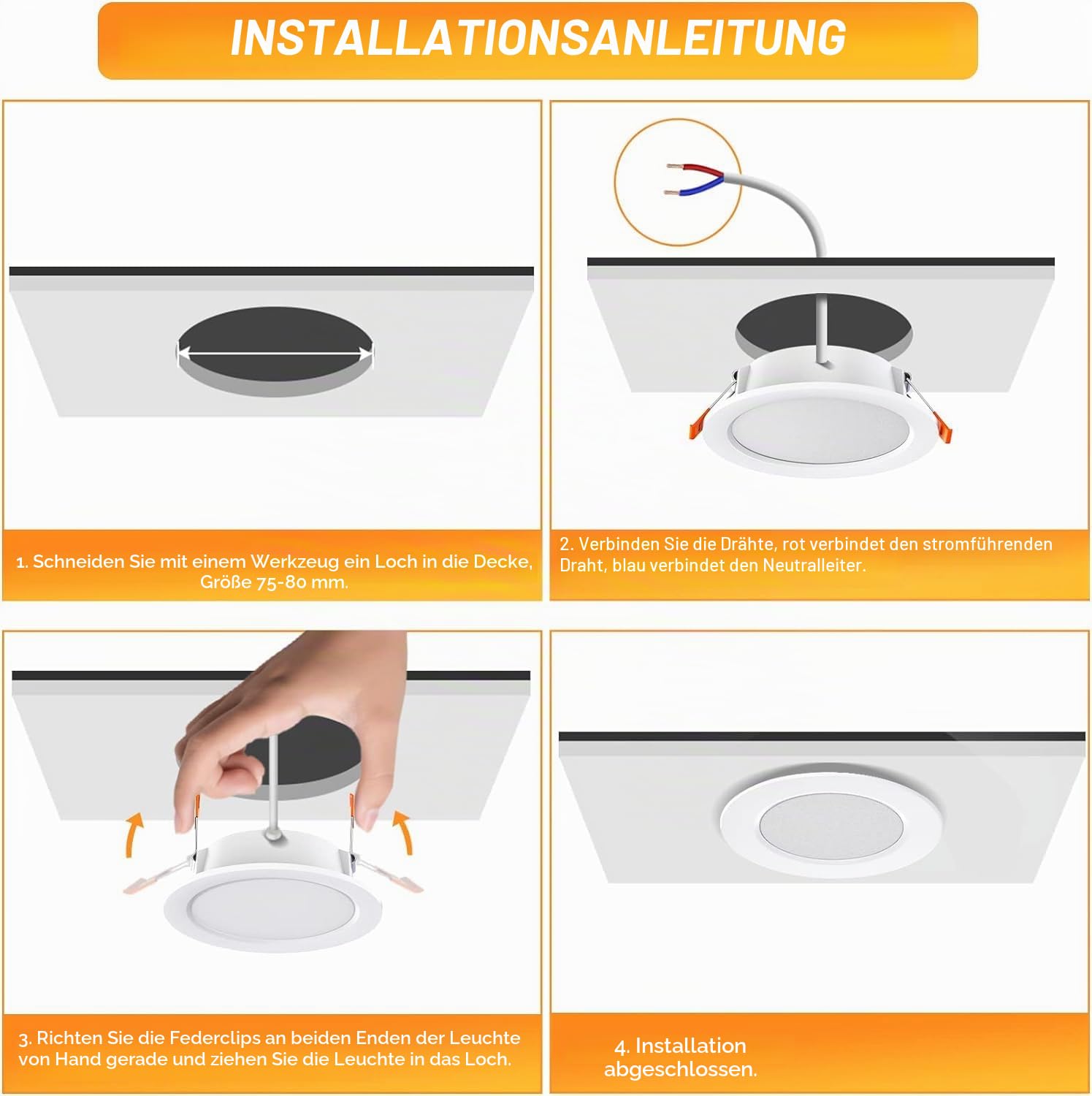 OUILA LED Einbaustrahler 230V 10er Set, LED Spot 5W 500LM IP44 Einbauleuchten Weiß 4000K Led Einbaustrahler Ultra Flach Deckenstrahler Led Spot für Badezimmer Küche Wohnzimmer Korridor