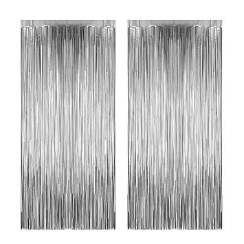 Rozi Decoration Foil Fringe Curtain,Silver Tinsel Metallic Curtains Photo Backdrop for Wedding, Birthday Party Stage Decor (3 ft x 6 ft) Pack of 2