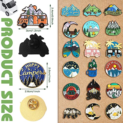 Janinka 20 Pcs Camping Enamel Pins Adventure Outdoors Pins Set Mountain Backpacking Funny Camping Brooch Bulk Nature Button Vintage Lapel Brooch Cute Mini Gift for Women Men Jackets Clothes Cap2