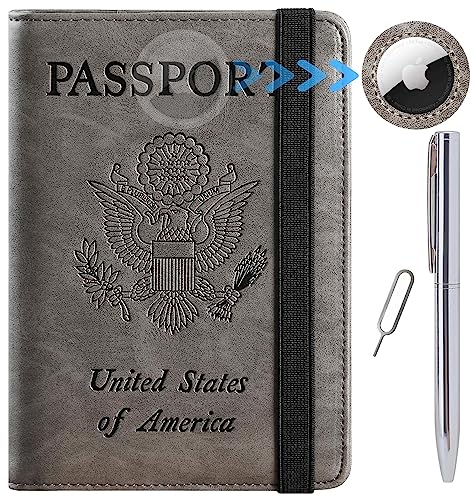 Airtag Passport Holder Cover Wallet Travel Essentials RFID Blocking Leather Card Case International...