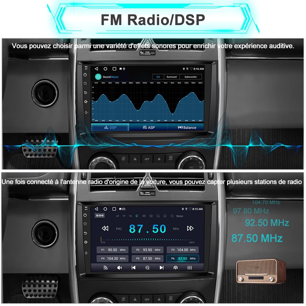 AWESAFE Autoradio Android 15 pour Mercedes Benz B200 Classe B W169 W245 W639 Vito Viano W906 [2Go+64Go] avec Carplay Android Auto 9 Pouces GPS WiFi USB FM Bluetooth Commande au Volant