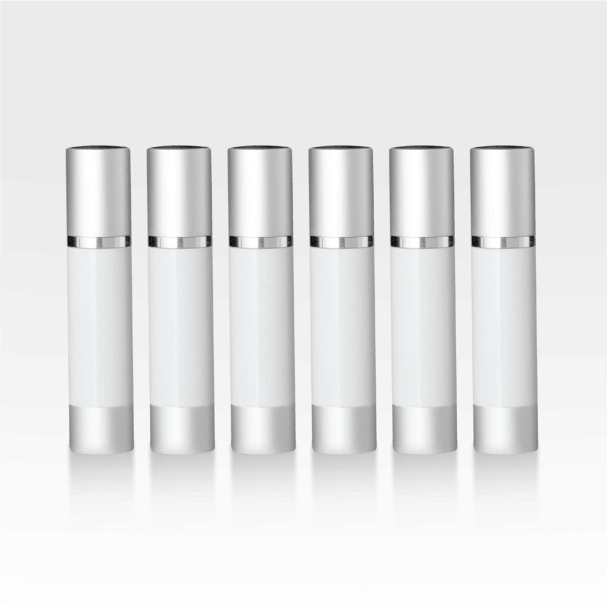 Cosmetic Packaging Now Luxe Airless Bottle, White Airless Bottles w/Matte Silver Cap, Multi-Pack Bundle (100 ML,6 Pack)