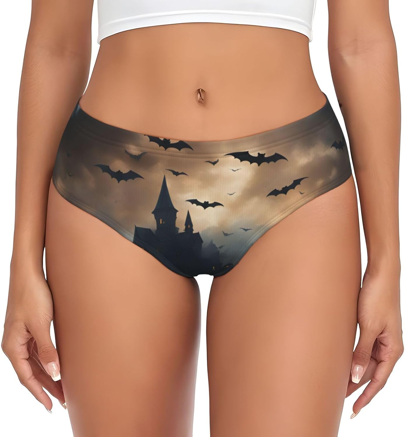 Halloween Flying Bats Print Women'S Briefs Underwear,Cotton Blend Panties For Women,Ladies Underwear Briefs