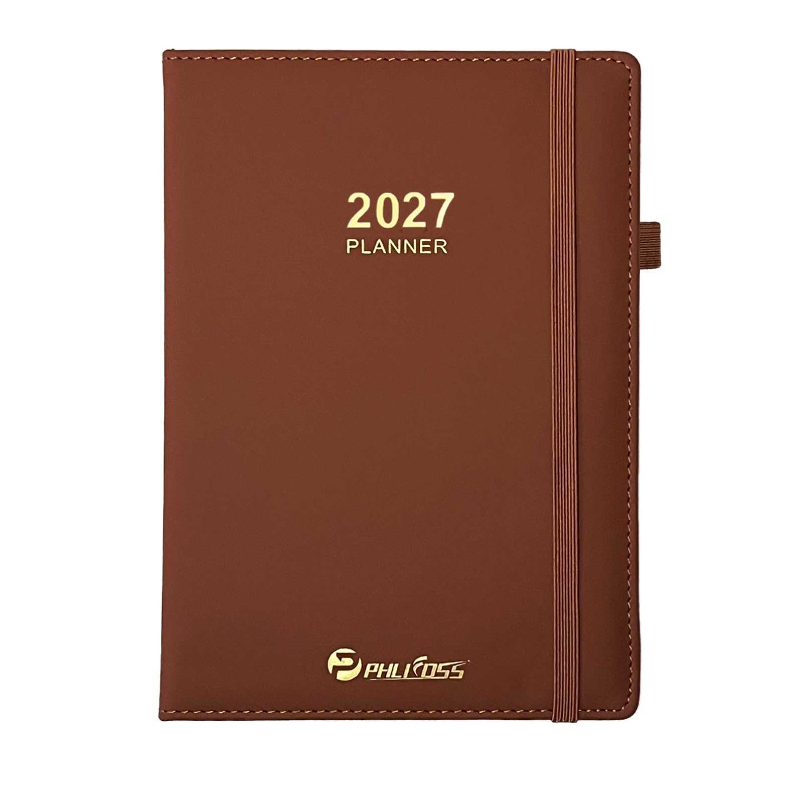 Agenda diaria 2027/agenda de citas, una página por día, enero a diciembre de 2027, calendario anual diario mensual con horario por hora y pestañas mensuales, agenda de 5.7 x 8.3 pulgadas (marrón)