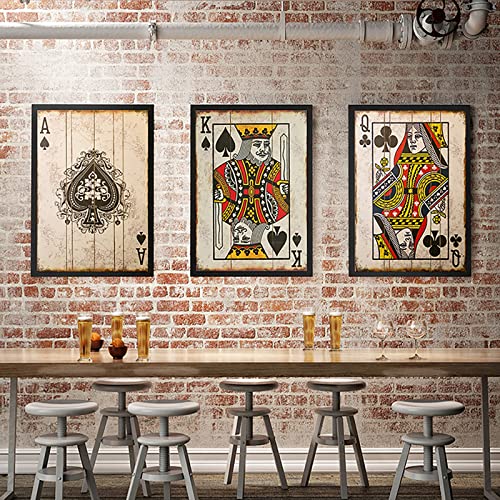 Jack Queen And King Playing Cards Wall Art Canvas Ace Of Spade Card Poker Poster Vintage Poker Playing Cards Canvas Prints Bar Pub Casino Decoration Pictures Nordic Playing Card Pictures On Canvas 16*24 Inch*3 Unframed (B, 16*24Inch*3 Unframed) #TOP2