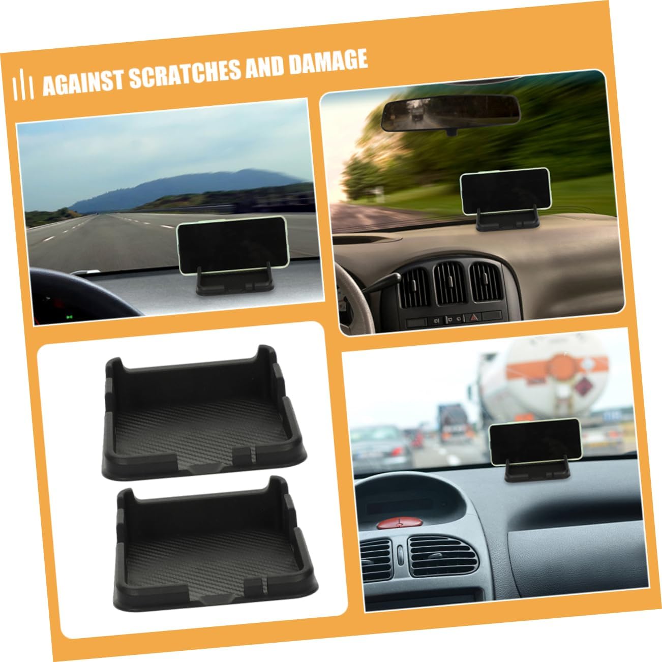 2pcs Silicone Car Dashboard Mat Anti Slip Pad Phone Holder