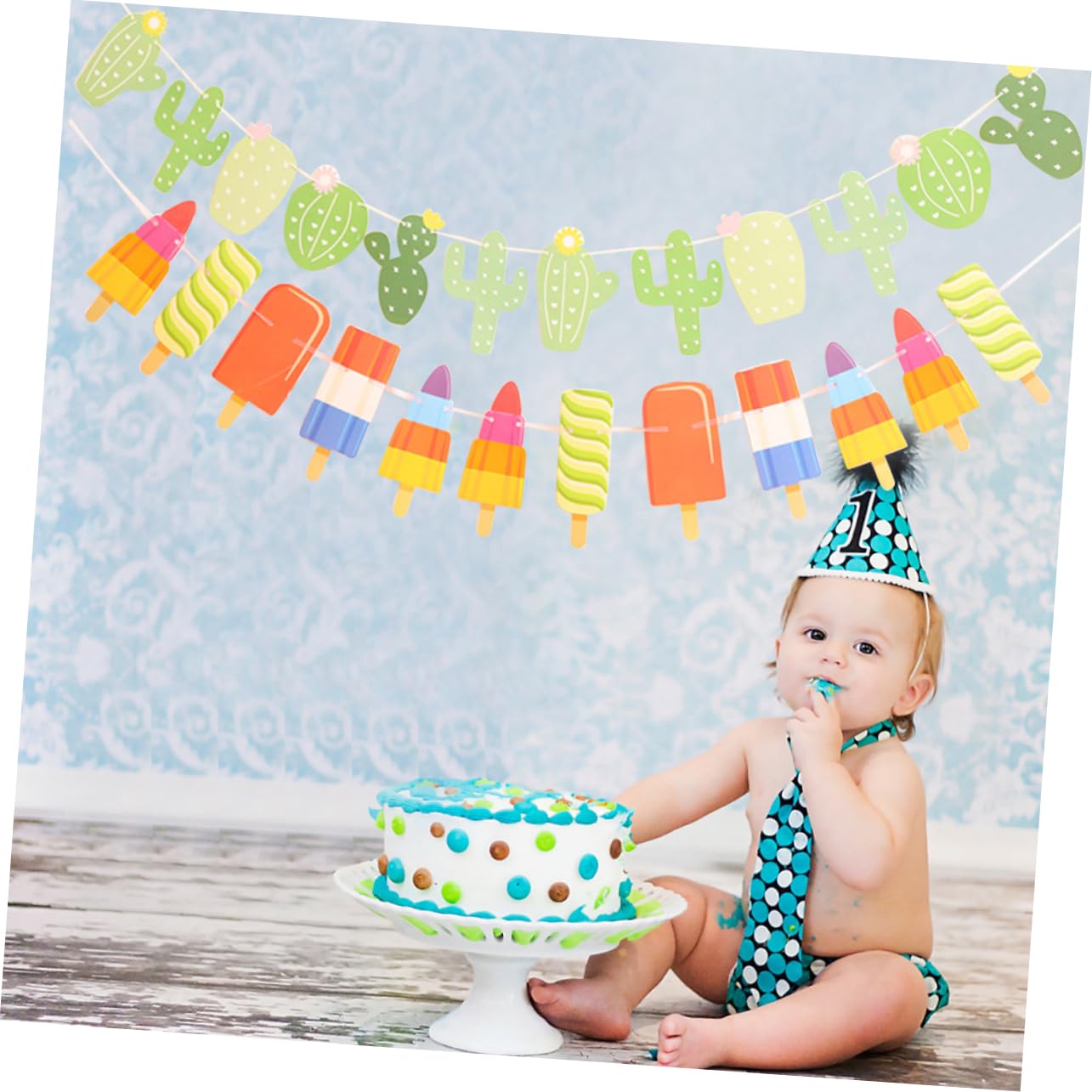 TOYANDONA 6 Pancartas De Feliz Cumpleaños Decoración De Helados Decoración De Verano Cactus Y Helado Banderines De Fiesta Tropical Banderines De Fiesta Banderines Decoración De