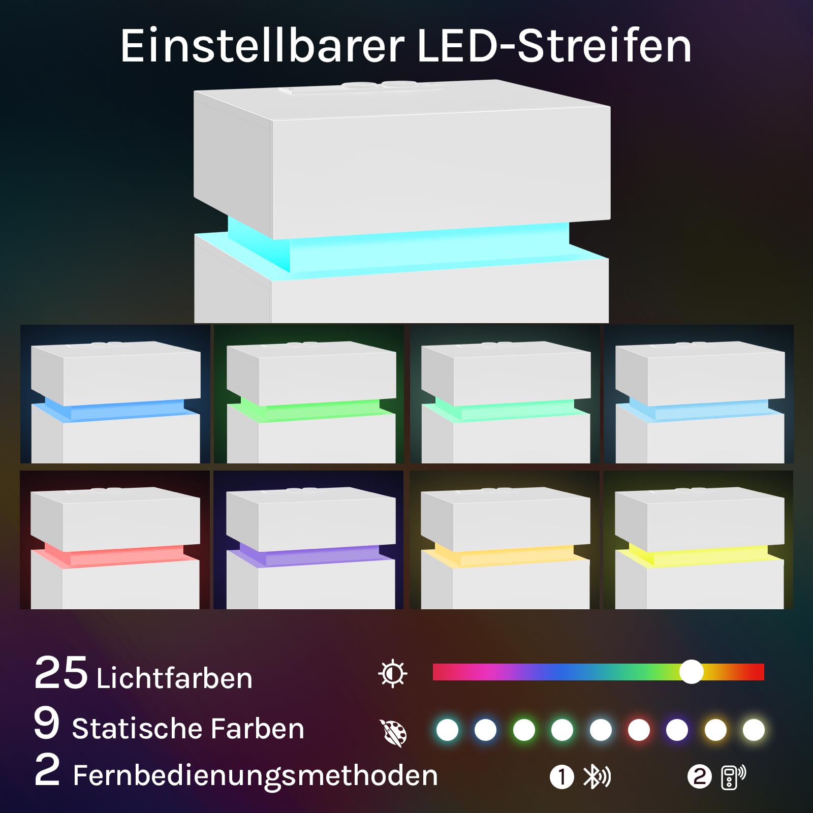WOLTU Nachttisch 2er Set, mit Steckdose, Nachtschrank mit LED-Beleuchtung, weiß, 2 Schubladen und 1 Ablagefach, 40 x 35 x 55 cm, geeignet für Schlafzimmer, Wohnzimmer, moderner Stil, NTS23ws-2