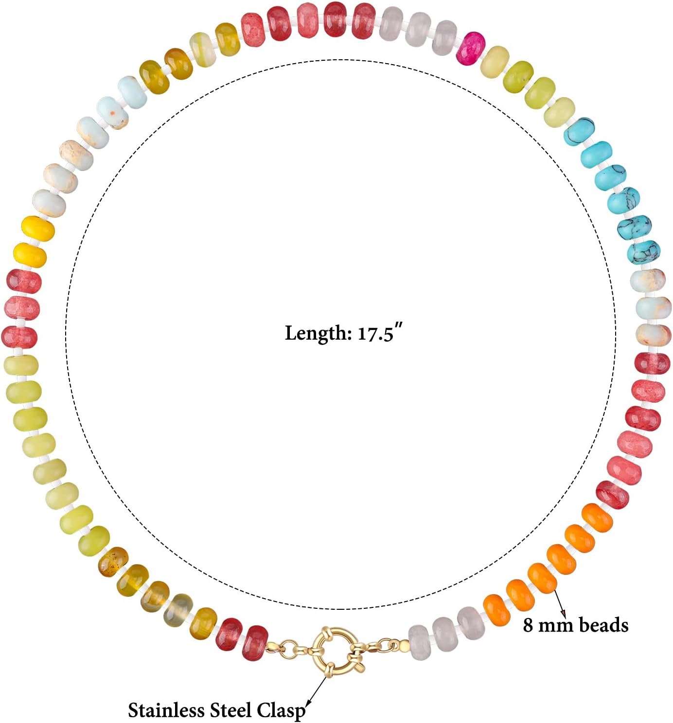 LALAPPLE Colorful Beaded Gemstone Necklace for Women, Boho Rainbow Bead Choker with Natural Stone Crystal Beads, Handmade Summer Beach Necklace Jewelry - Image 6