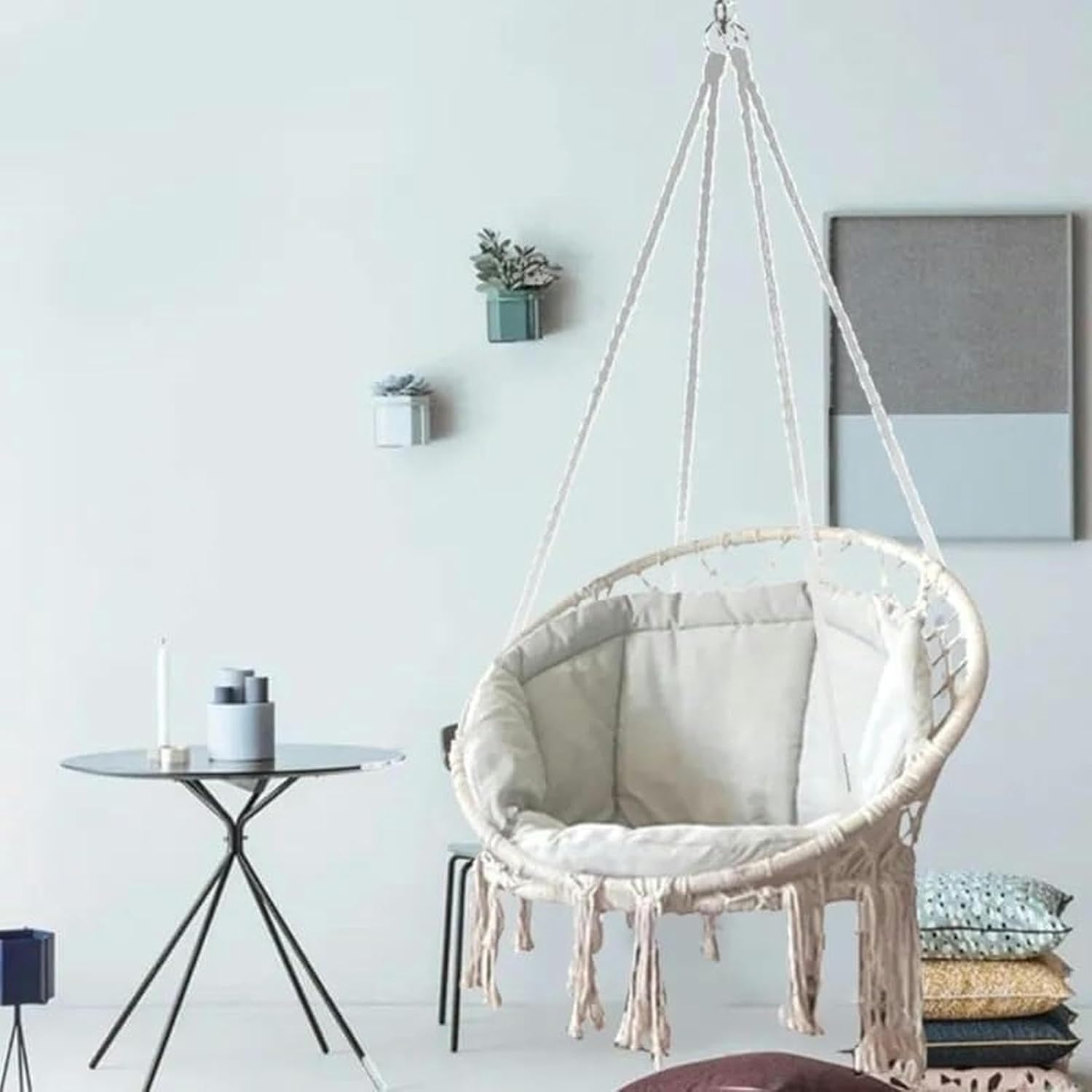 Outdoor Porch Backyard Hanging Basket Chair Replacement Cushion, Swing Egg Chair Seat Cushion Linen Cushions Pads for Patio Garden Living Room(Style 3)