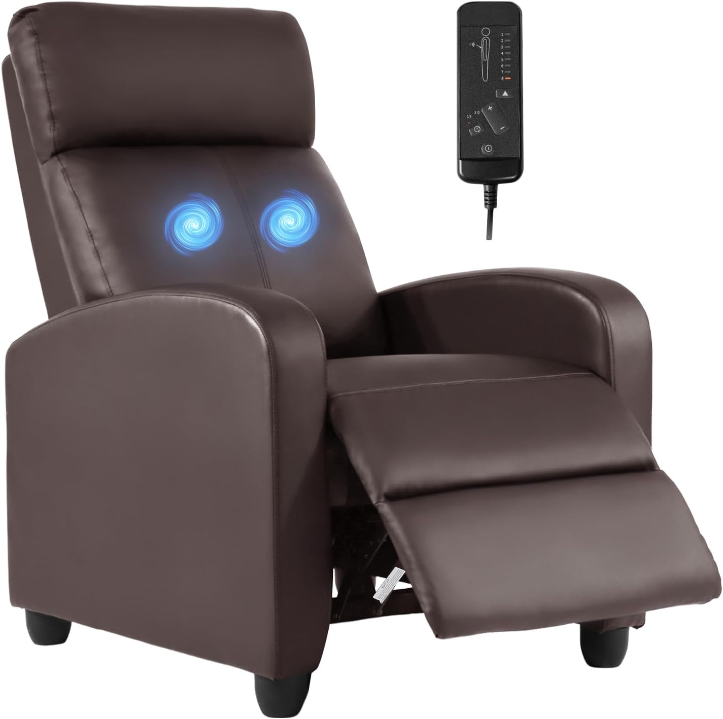 FDW Recliner Chair Massage Chair Reading Chair Reclining Sofa Home Theater Seating with Lumbar Support Massage and Padded Backrest for Living Room and Bedroom (Leather, Brown)