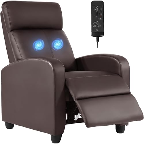 FDW Recliner Chair Massage Chair Reading Chair Reclining Sofa Home Theater Seating with Lumbar Support Massage and Padded Backrest for Living Room and Bedroom (Leather, Brown)