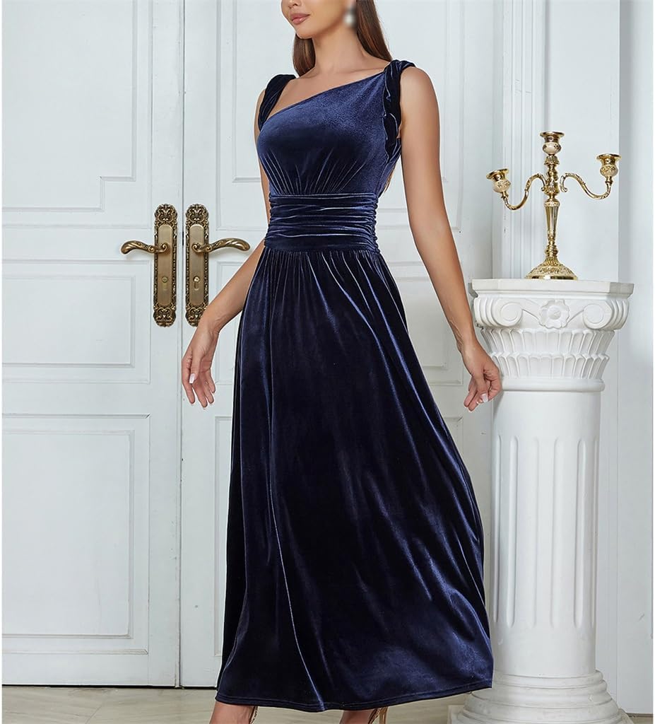 JSEIAJB Sexy Halter Slant Neck Side Slit Slim Velvet Dress Women