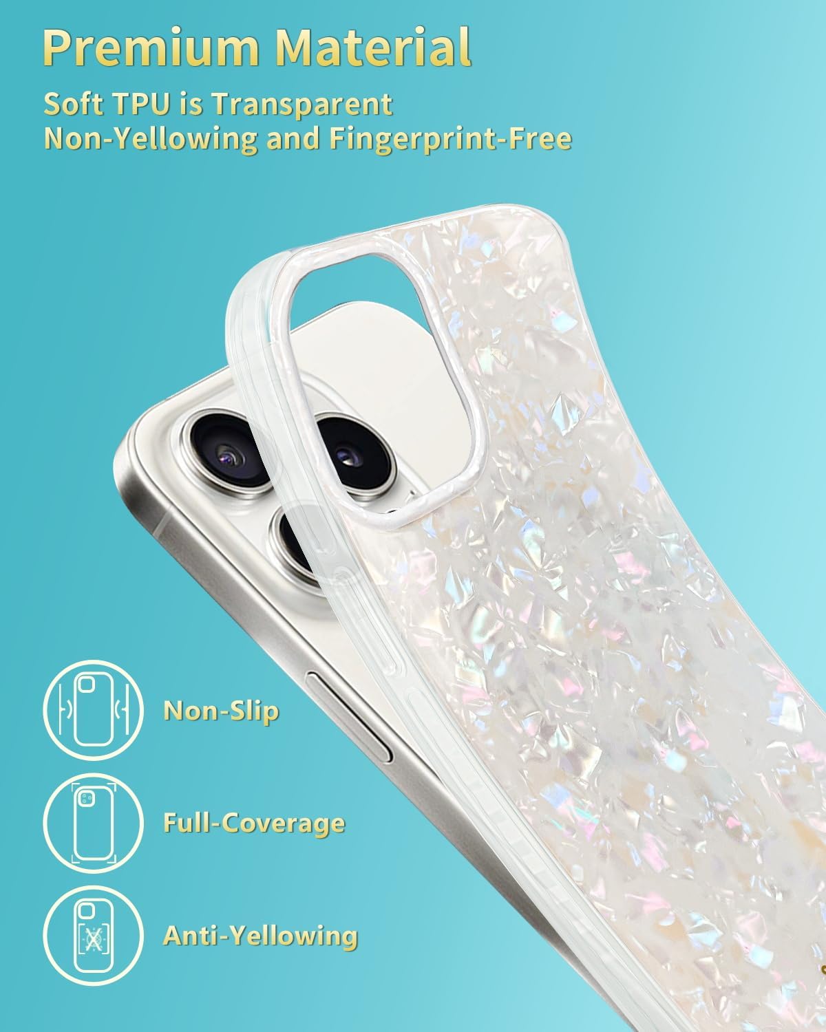 SCORPIFY for iPhone 15 Pro Case [Compatible with MagSafe] with Colorful Pearl Iridescent Design, Cute Clear Magnetic Phone Cover for Women Girls and Men, Bumper with Mother of Pearl Shell Pattern - Image 8