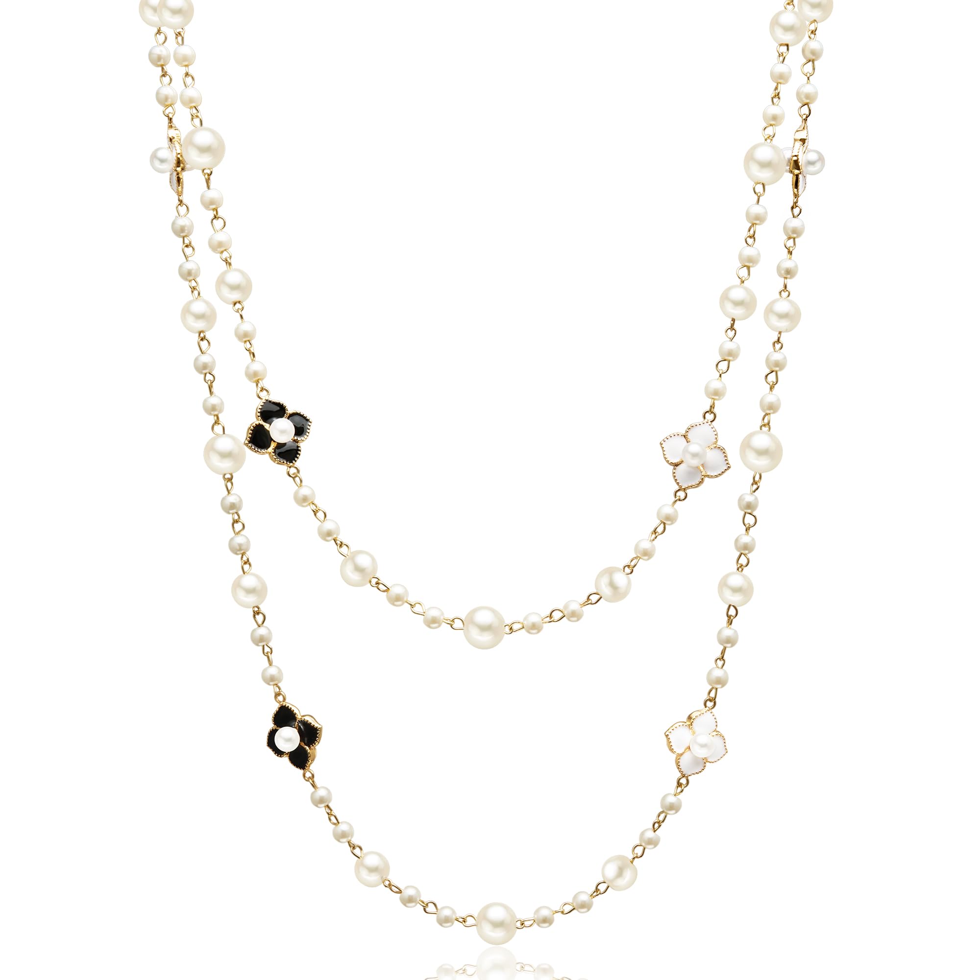 IDOKAWA Long Layered Pearl Necklaces for Women, Vintage Statement Jewelry