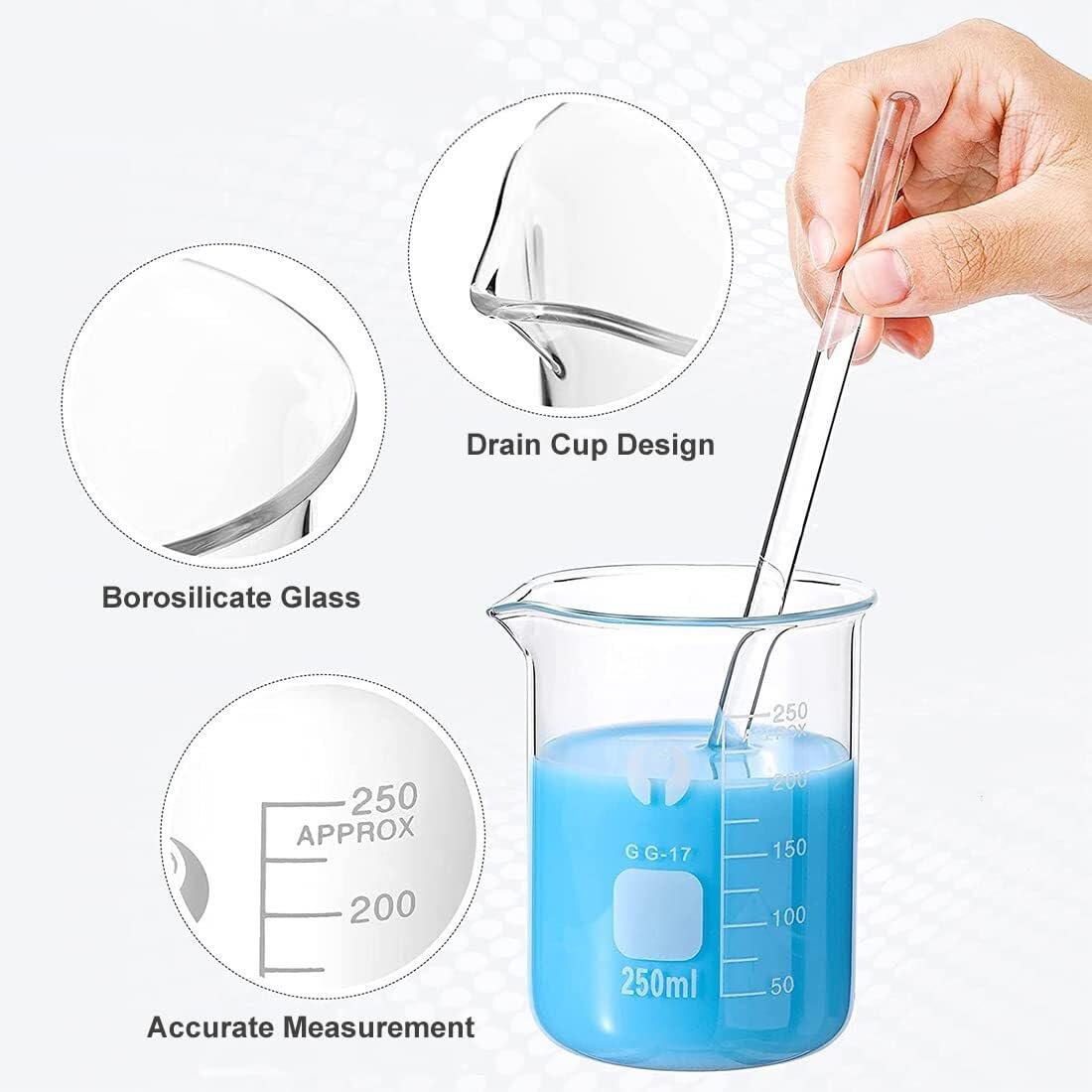 Zlewka laboratoryjna z dziobkiem, Zestaw zlewek ze szkła borokrzemianowego, 5 sztuk, 50-1000 ml, z pędzelkami(5ml)