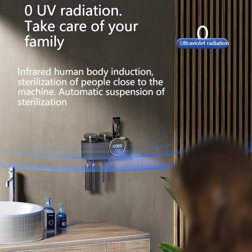 Esterilizador de cepillo de dientes con desinfección ultravioleta y secado automático, capacidad para varias personas, estante fácil de usar para un cuidado bucal seguro e higiénico
