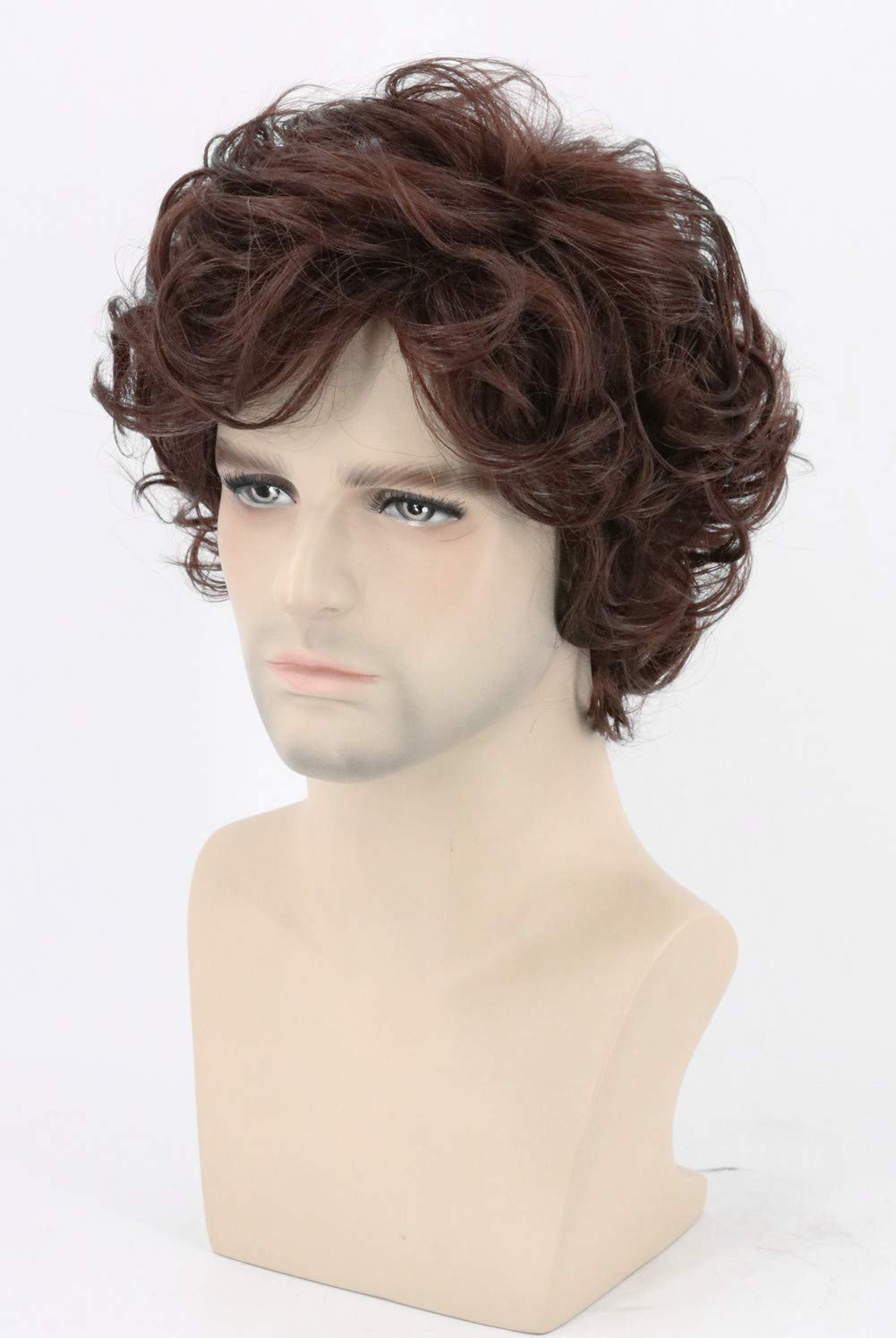 Topcosplay Men Wigs Dark Brown Short Curly Layered Cosplay Halloween Character Costume Man Wig