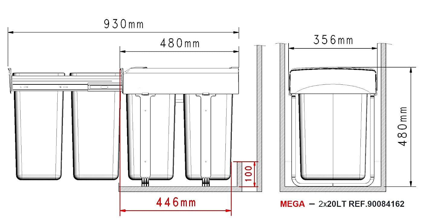 ekotech 90084162S Abfallsorter MEGA mit 2x 20 Liter Abfallvolumen / 2-fach Trennung/Soft Closing System