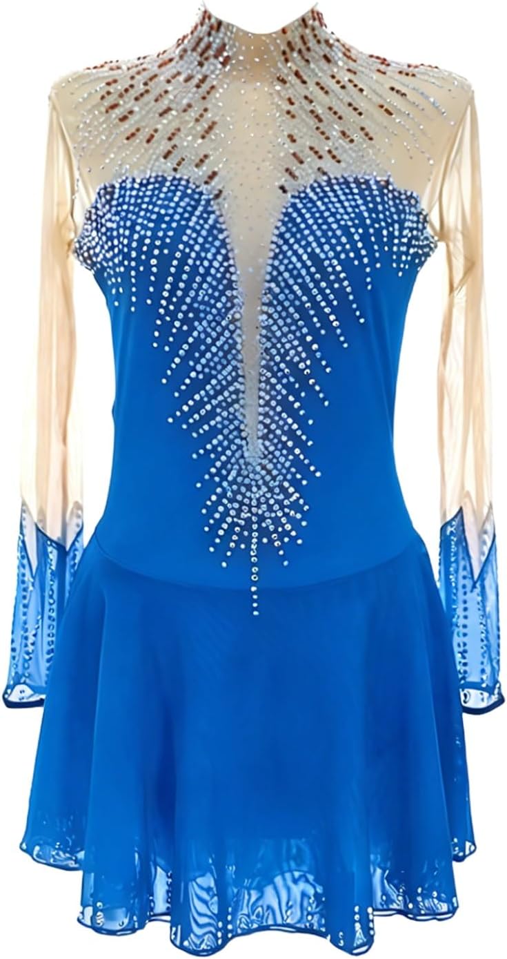 Ice Skating Dress Long Sleeve Customizable Girls Dance Team Dress Costumes Breathable Twirling Uniforms