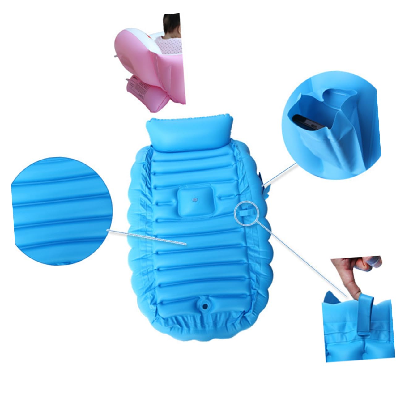 Bañera Inflable para Bebés Azul, Portátil y Plegable para Viaje