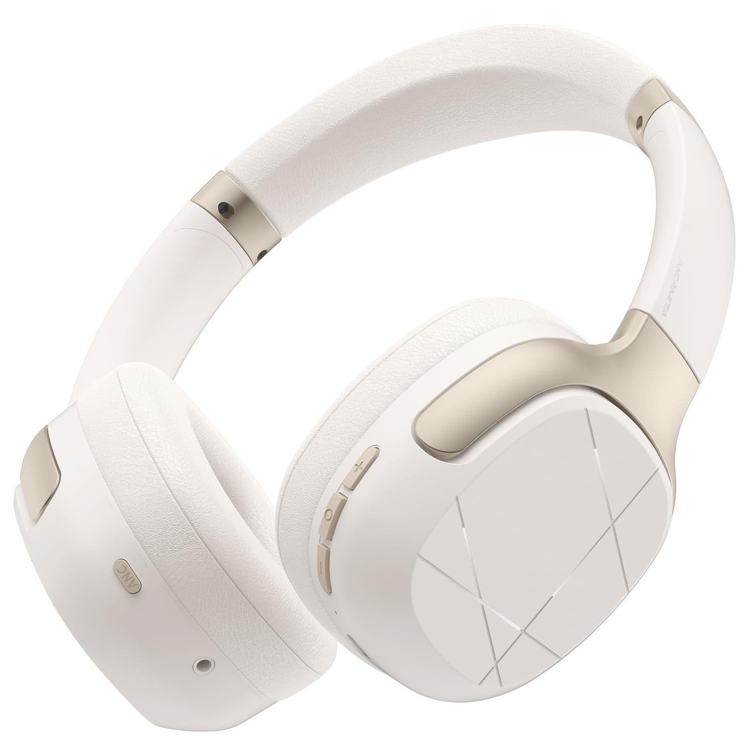 Cuffie con cancellazione del rumore, 50 ore senza fili, cuffie pieghevoli, bassi profondi HiFi, equalizzatore personalizzato, traduzione multilingue, adatte per viaggi, lavoro (bianco sporco)