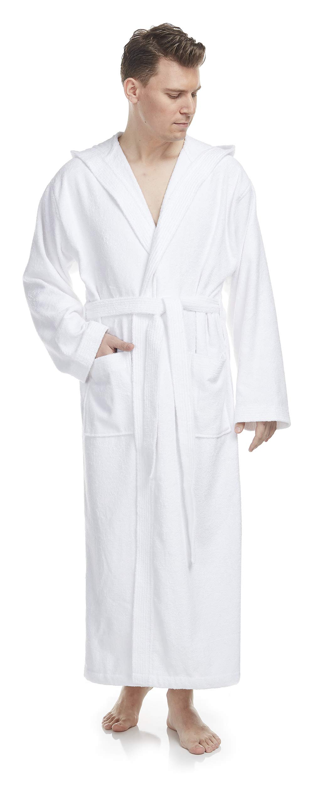 Arus Peignoir de bain pour hommes avec capuchon | longueur mollet ou cheville | tissu éponge100% coton certifié OEKO-TEX