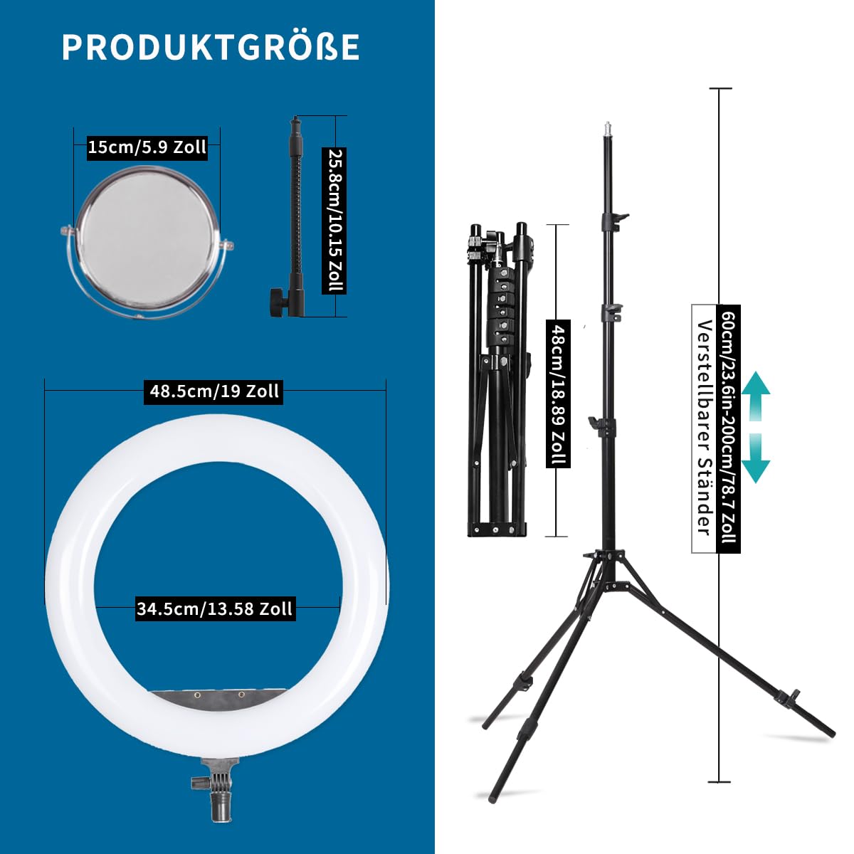 19-Zoll-LED-Ringlichtset, verwendet für Studioporträtfotografie, Selfies, YouTube-Videos, Live-Übertragungen, Augenbrauen-Tattoos, Wimperntransplantation, Tätowierungen, Schönheit, Make-up