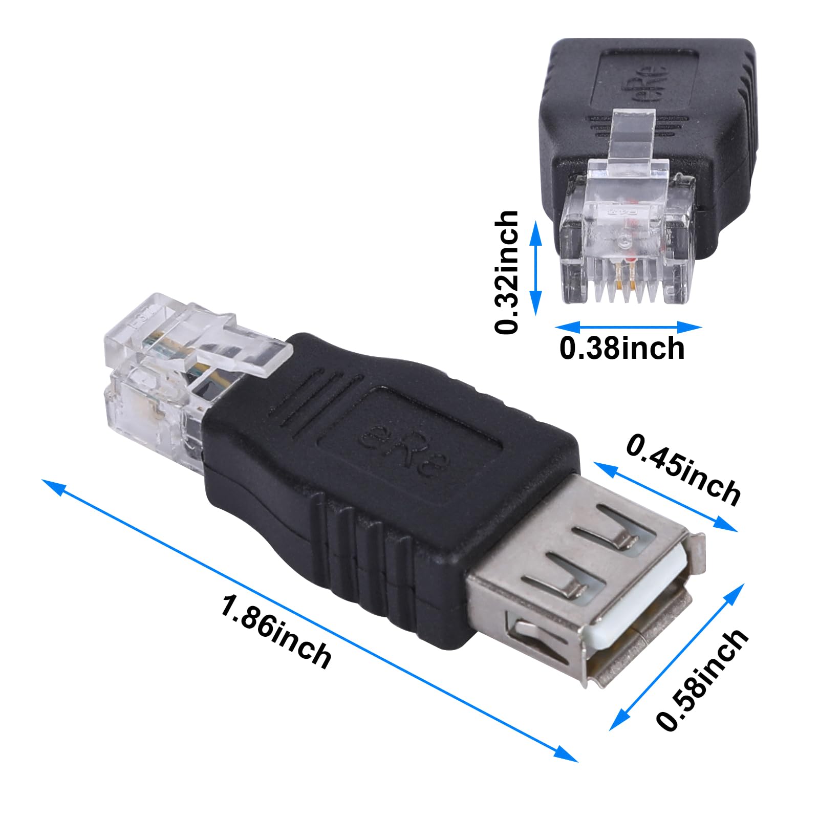 BMMOREN RJ11 Male to USB Female Telephone Connector, 2 Pack RJ11 Plug to USB A Telephone Line Adapter for Communication Fax Machine (RJ11 6P2C)