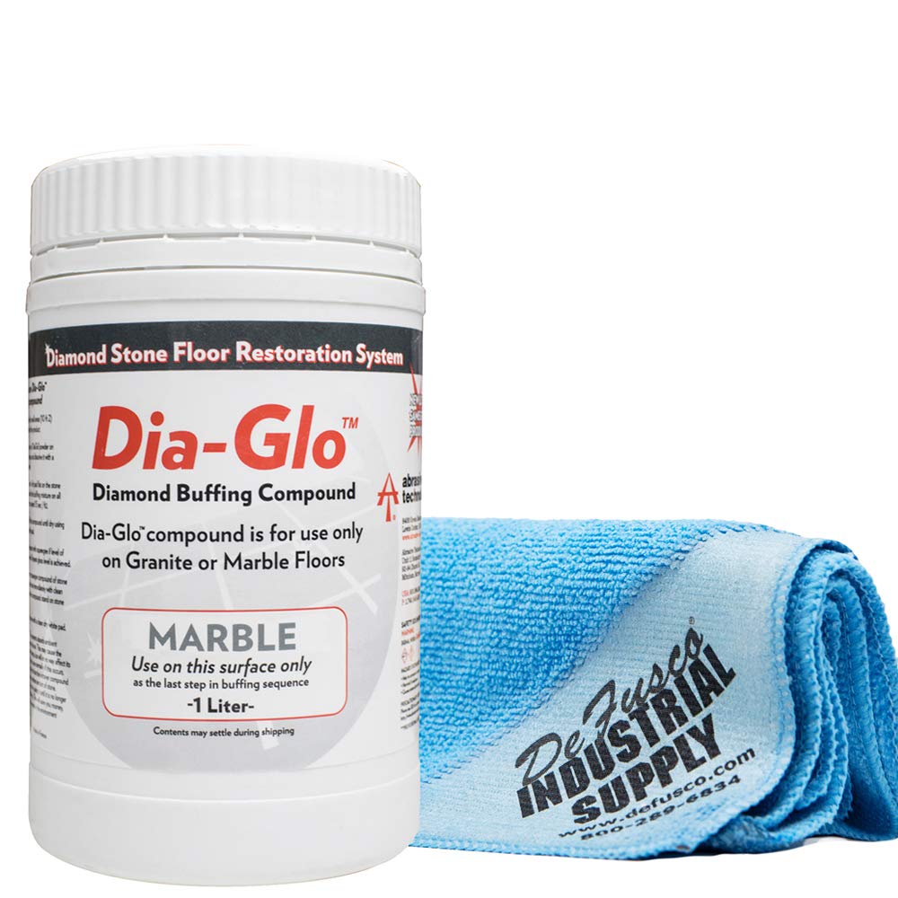 Dia-Glo (Diaglo), Marble 1 Qt Marble Floor Polishing Compound - 16 x 16 Microfiber Cloth - Bundle - 2 Items