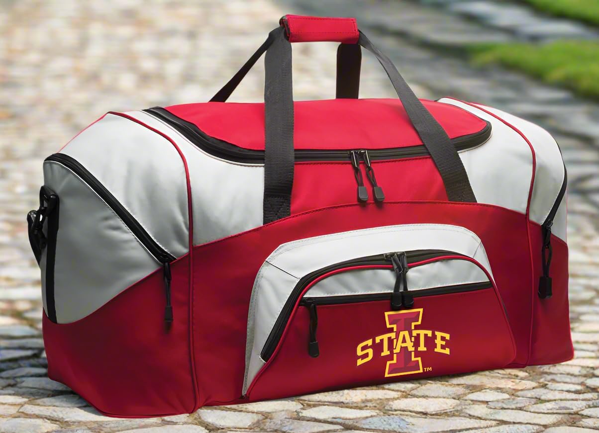 Large Iowa State Duffel Bag Suitcase or ISU Cyclones Gym Gear Travel Duffle Bag (Red)