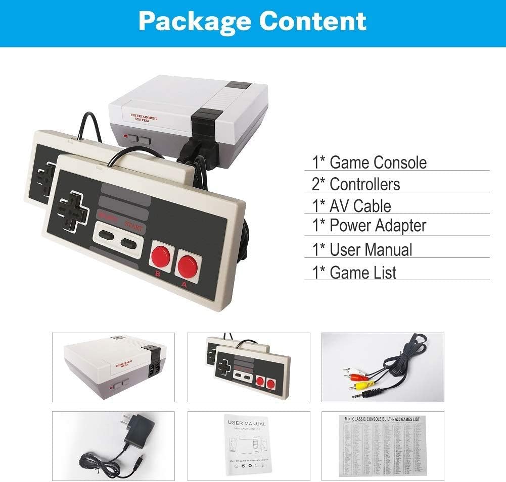 Classic Mini Game Console -Retro Game Console with 2 NES Classic Controller AV Output Video Games Built-in-620 Classic Games for Kids,Children Gift,Birthday Gift Choice for Children and Adults