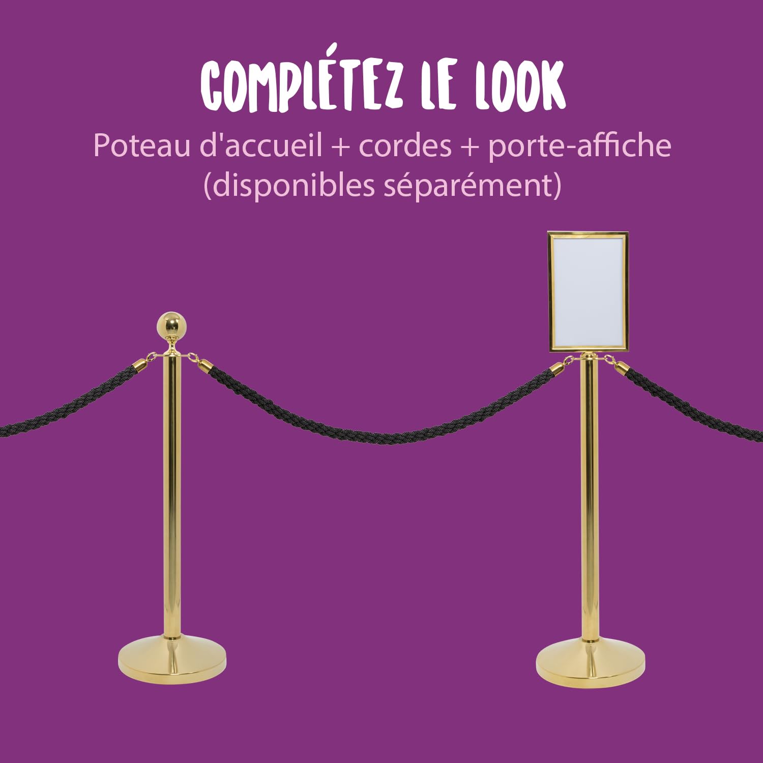 SECURIT - Corde Torsadée pour Système de Barrière Classic - avec Embouts Métalliques - pour Bar, Restaurant, Boîte de Nuit, Boutique - L. 152 cm - Finition Dorée - Noire